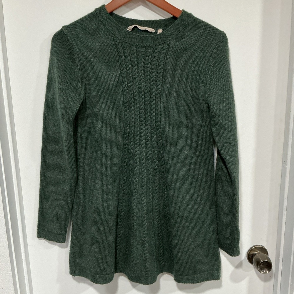Soft Surroundings Sz XS Sydney Sweater Olive Green Heather Wool Blend Cable Knit